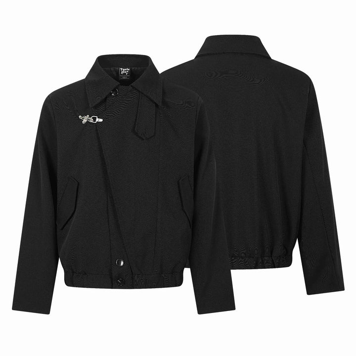 Damen Kurzblouson im Overshirt‑Stil mit markantem Hemdkragen und Metallhakenverschluss Echoarchiv