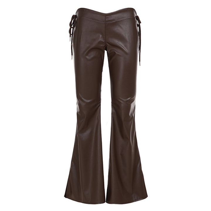 Damen High‑Waist Schlaghose aus Kunstleder mit seitlichen Zierkordeln – Avélisse