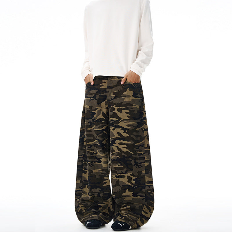 Herren Extralange Camouflage-Palazzo-Hose mit extrem weitem Bein und elastischem Bund Echo Archiv