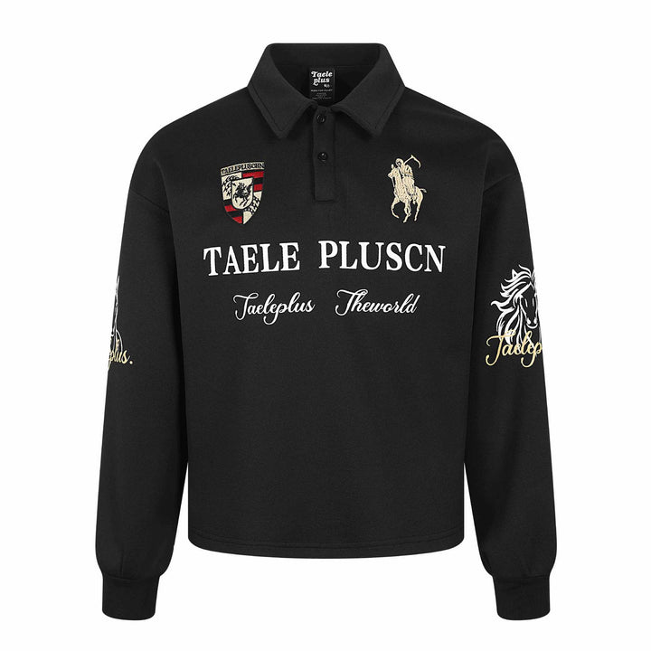 Unisex Langärmeliges Rugby-Poloshirt mit Stickereien und Kentkragen Echoarchiv
