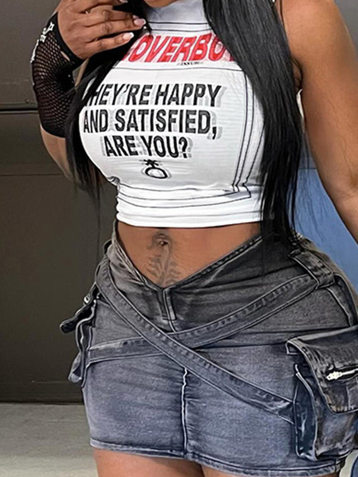 Damen Crop-Top mit kreativem Schriftzug und lässigem Schnitt Echo Archiv