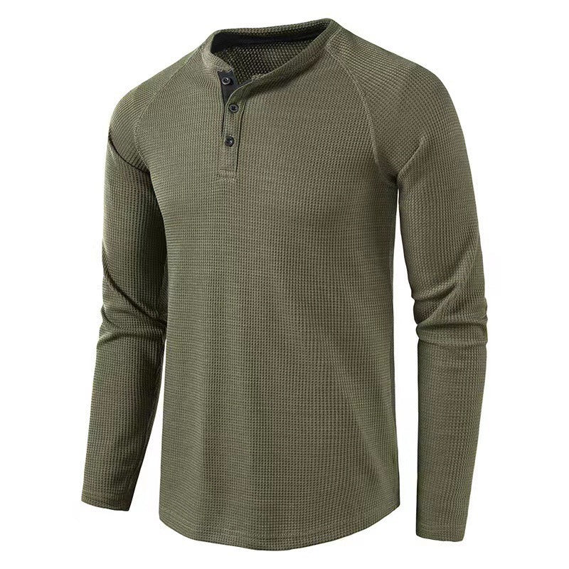 Herren Langarmshirt im modernen Waffelstrick mit Knopfleiste Echoarchiv