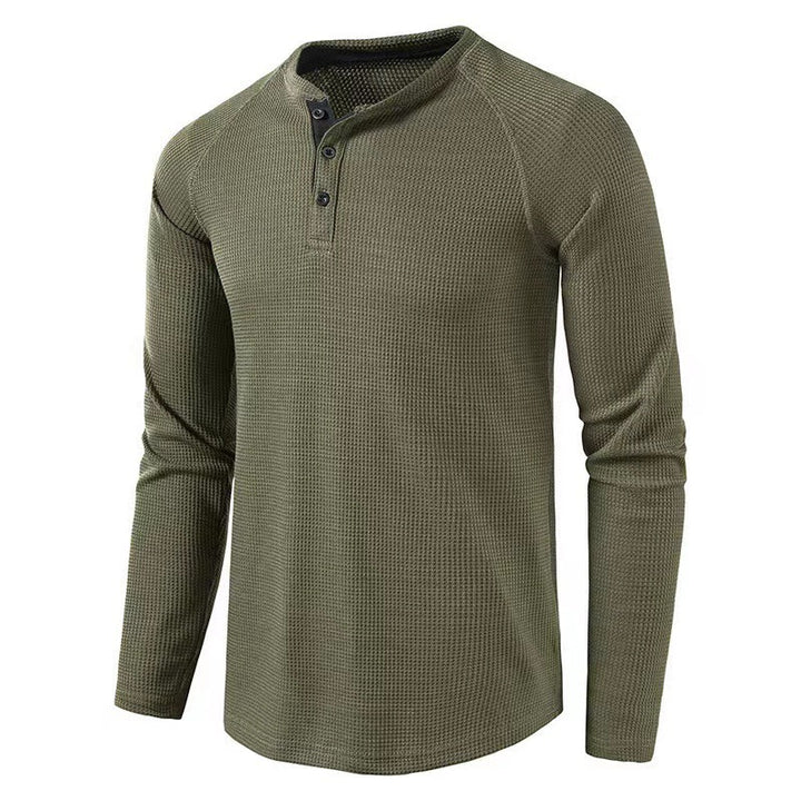 Herren Langarmshirt im modernen Waffelstrick mit Knopfleiste Echoarchiv