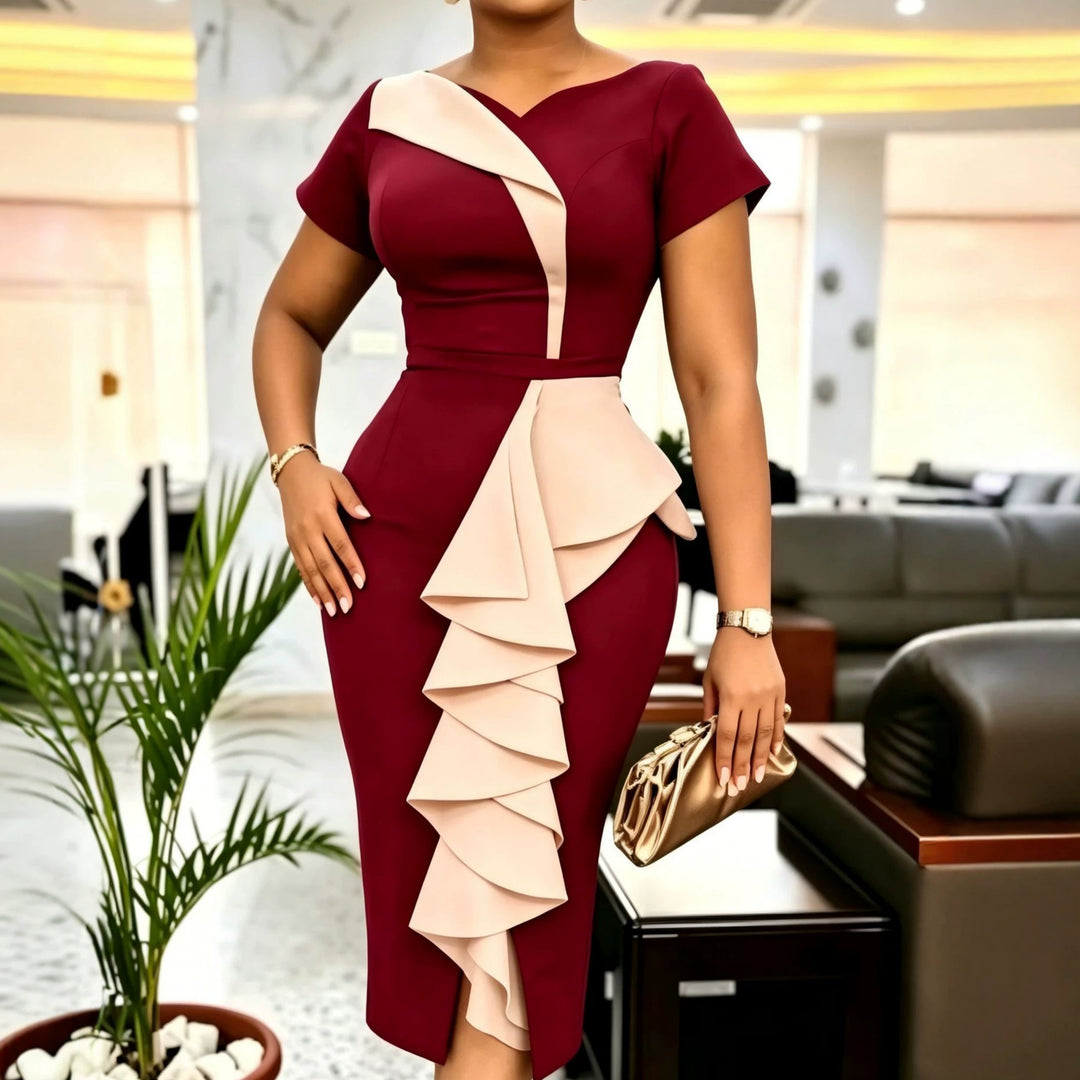 Damen Elegantes Cocktailkleid mit asymmetrischem Rüschenakzent Echo Archiv