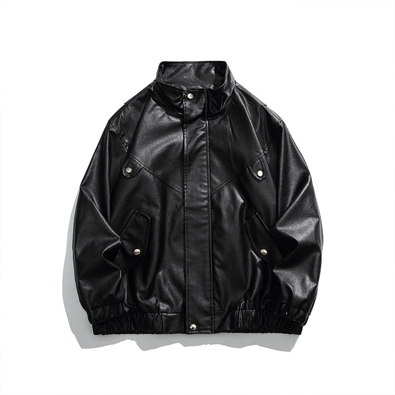 Herren Boxy Kunstleder-Blousonjacke mit Stehkragen Druckknopfblende und elastischem Saum Echo Archiv