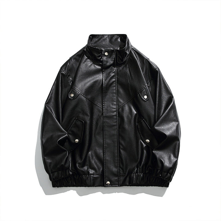 Herren Boxy Kunstleder-Blousonjacke mit Stehkragen Druckknopfblende und elastischem Saum Echo Archiv