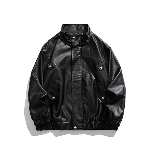 Herren Boxy Kunstleder-Blousonjacke mit Stehkragen Druckknopfblende und elastischem Saum Echo Archiv