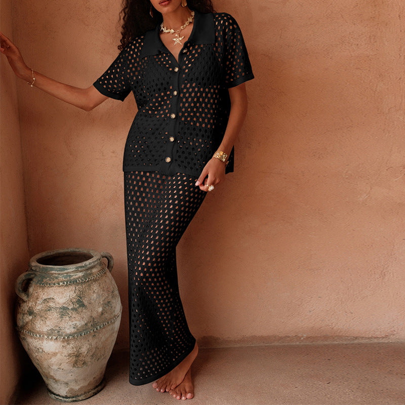 Damen Netz-Outfit mit dekorativer Knopfleiste und Elegantem Schnitt Echo Archiv