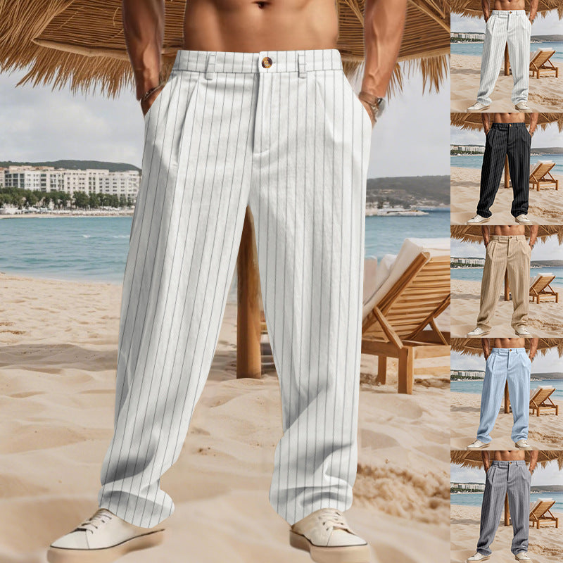 Herren lässige Strandhose mit komfortabler Passform und stilvollem Nadelstreifenmuster Echoarchiv