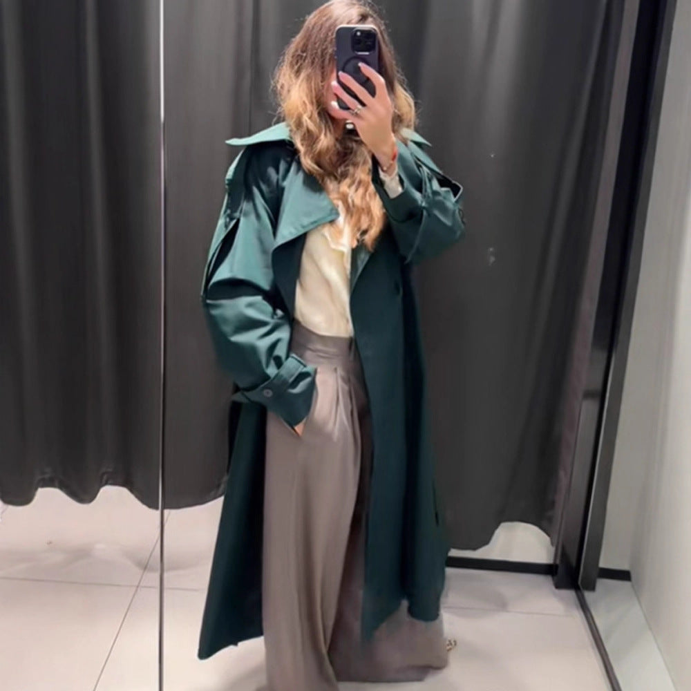 Damen Langer wasserabweisender Trenchcoat mit Taillengürtel und hohem Stehkragen Echoarchiv