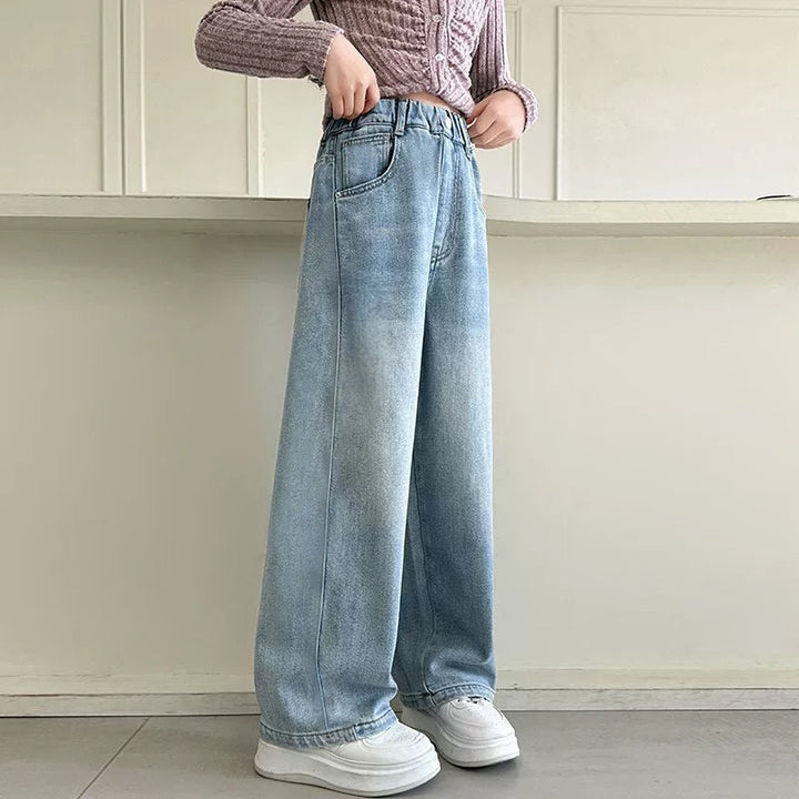 Damen weite Denim-Hose mit hoch tailliertem Schnitt Echo Archiv