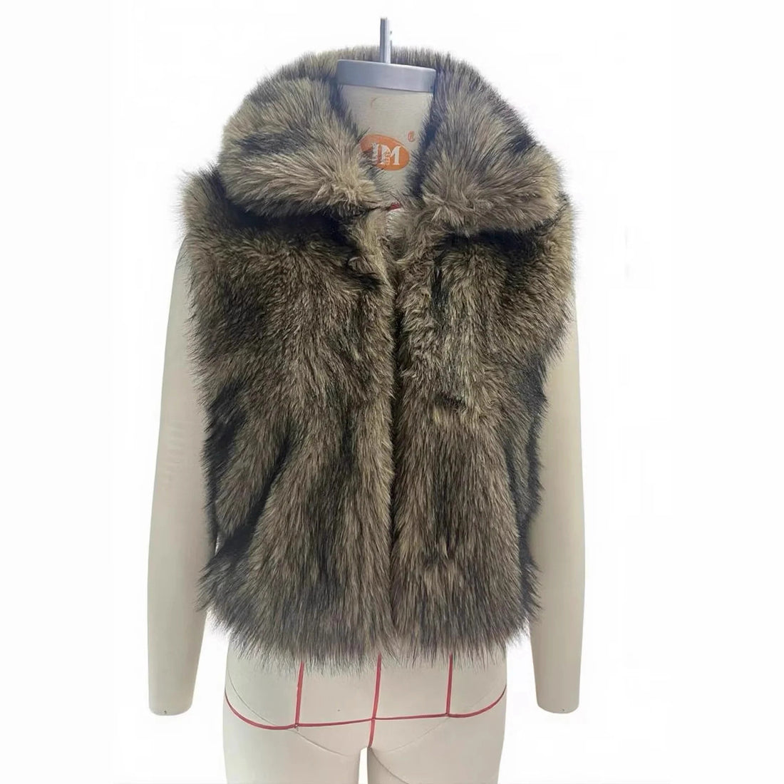 Damen luxuriöse Kunstfell-Weste mit voluminösem Schalkragen und verkürzter Silhouette – Célinea