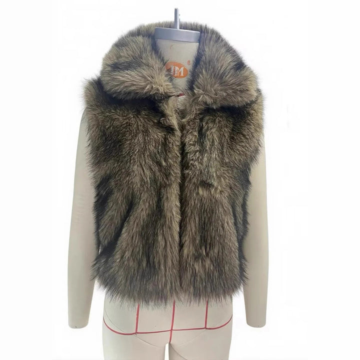 Damen luxuriöse Kunstfell-Weste mit voluminösem Schalkragen und verkürzter Silhouette – Célinea