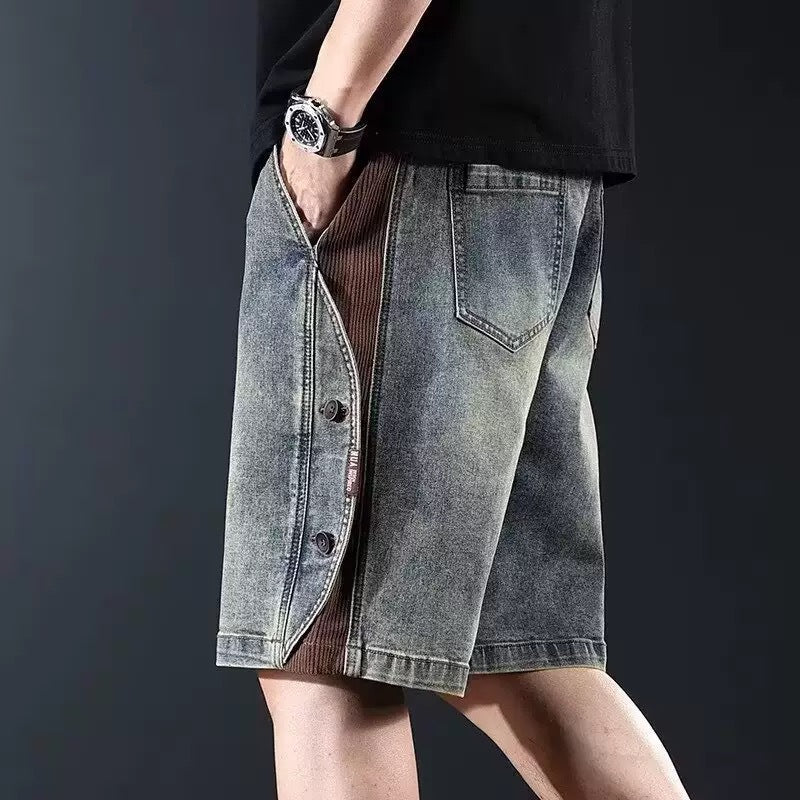 Herren lockere Denim-Shorts mit knielangem Schnitt und verstellbarem Kordelzug Echoarchiv