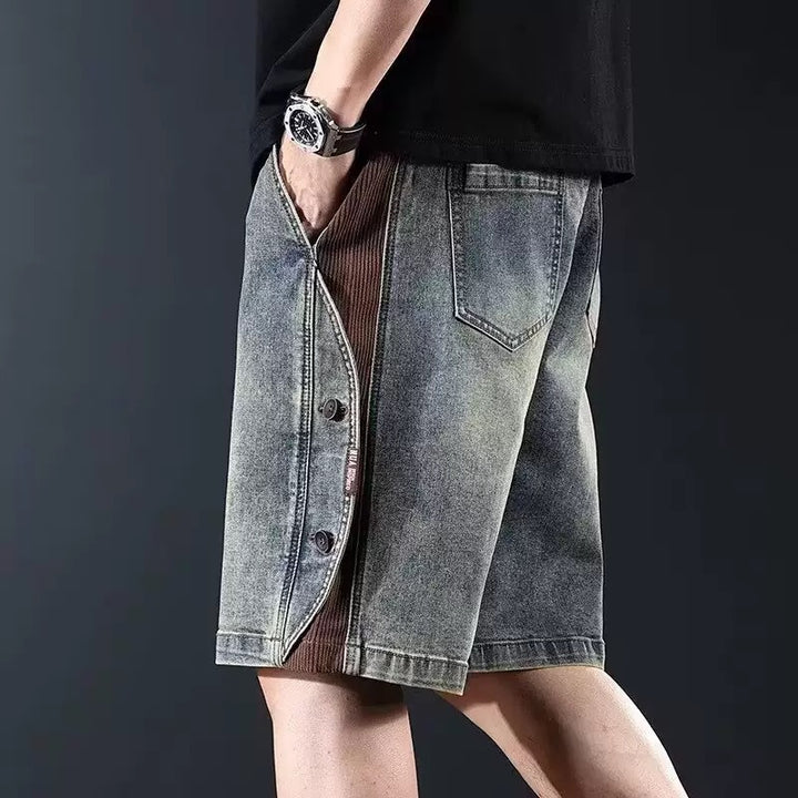 Herren lockere Denim-Shorts mit knielangem Schnitt und verstellbarem Kordelzug Echoarchiv