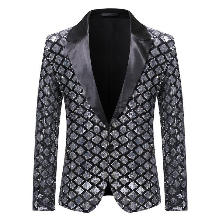 Herren elegante Pailletten-Blazerjacke mit klassischem Revers Echoarchiv