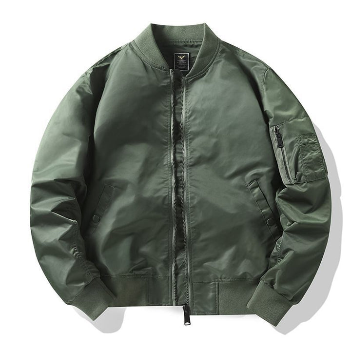 Men's matte nylon flight bomber jacket with sleeve utility pocket and ribbed trims – Brevano