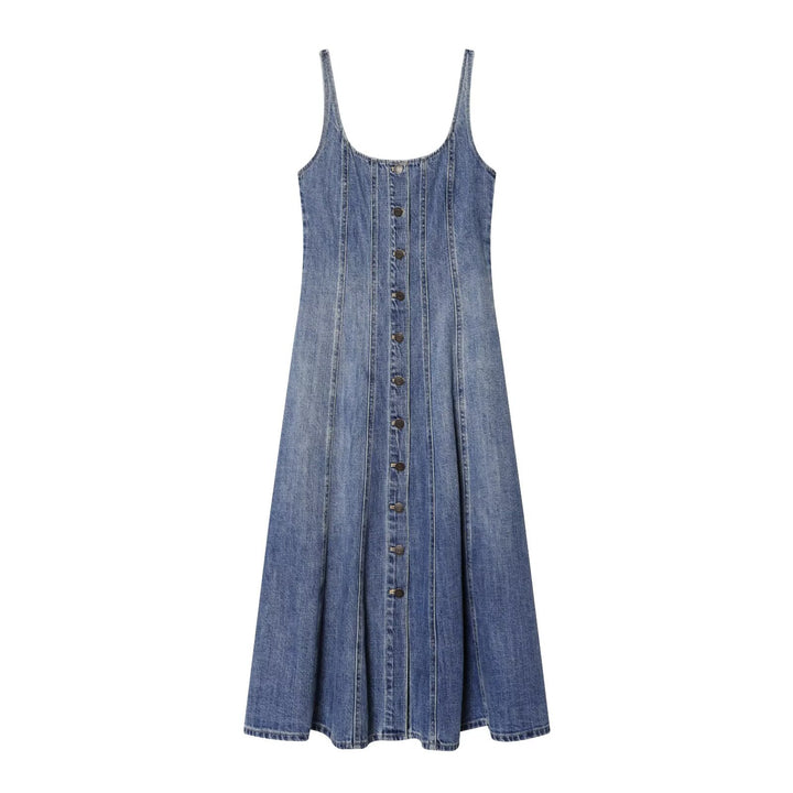 Damen Jeans Maxikleid mit Knopfleiste und schwingendem Saum Echo Archiv