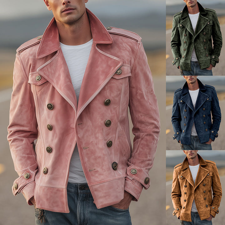 Herren Doppelreihige Wildlederjacke im Aviator‑Stil mit Epauletten Echoarchiv