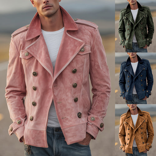 Herren Doppelreihige Wildlederjacke im Aviator‑Stil mit Epauletten Echoarchiv