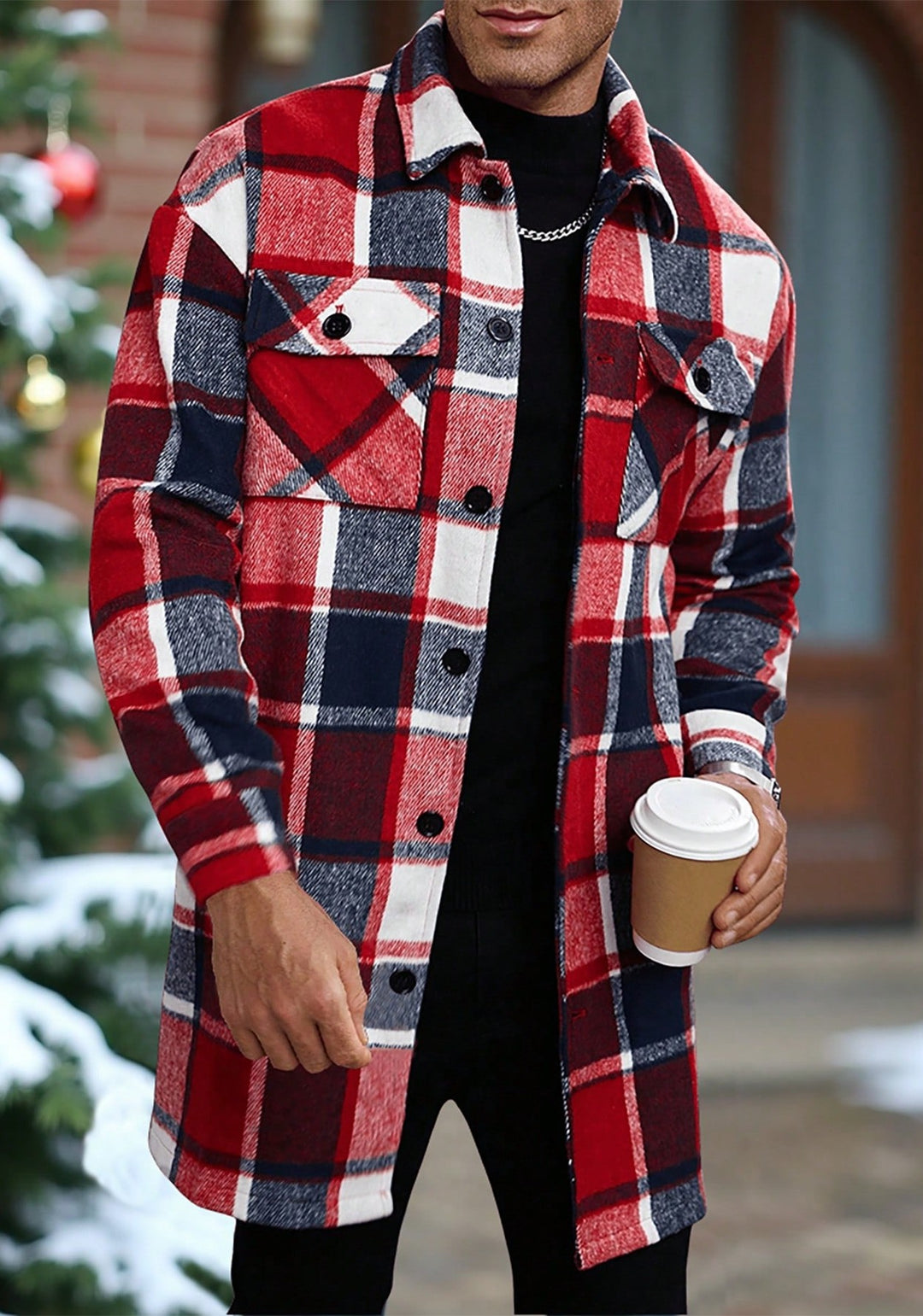 Herren karierte Flanelljacke mit knöpfbaren Taschen und modernem Schnitt Echoarchiv