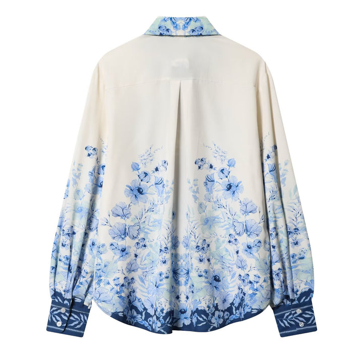 Damen Geblümte Oversize‑Seidenoptik‑Bluse mit Borderprint Echoarchiv