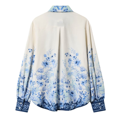 Damen Geblümte Oversize‑Seidenoptik‑Bluse mit Borderprint Echoarchiv