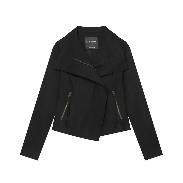 Damen Asymmetrische Übergangsjacke mit weitem Revers und Kordelzug Echoarchiv