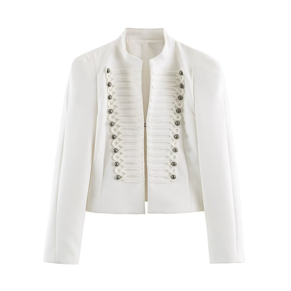 Damen Kurzschnitt Militärblazer mit Stehkragen, Zierkordeln und strukturierter Silhouette Echoarchiv