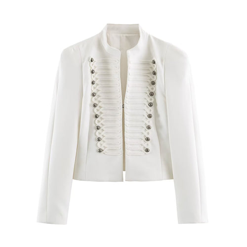 Damen Kurzschnitt Militärblazer mit Stehkragen, Zierkordeln und strukturierter Silhouette Echoarchiv