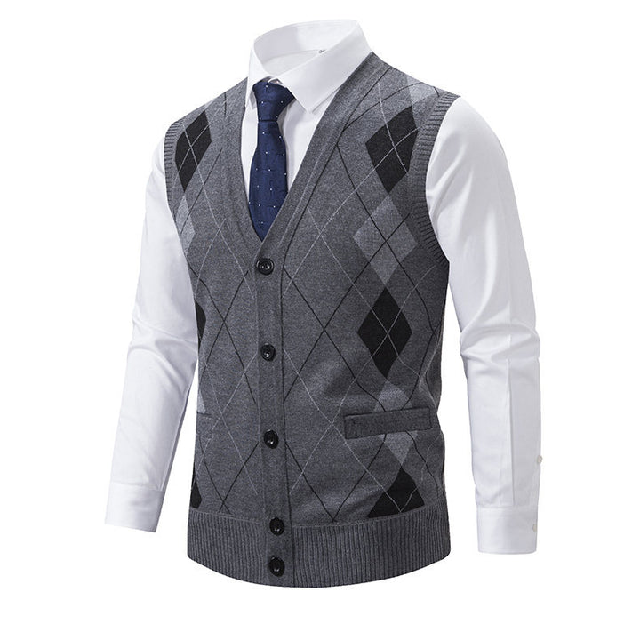Herren elegante Strickweste mit modernem Rautenmuster und praktischen Taschen Echoarchiv