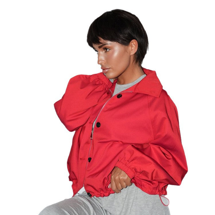 Damen Kurze Boxy-Bomberjacke mit Tunnelzug und Ballonärmeln Echoarchiv