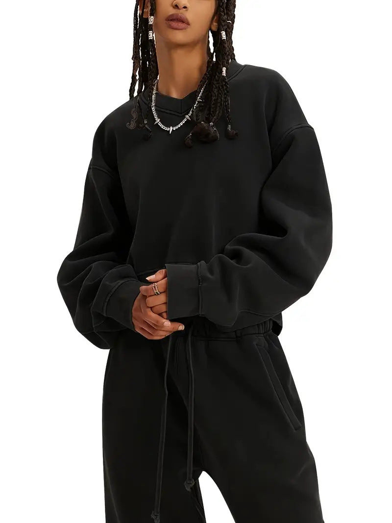 Damen Boxy-Sweatshirt mit überschnittener Schulter, verlängertem Rückenteil und brushed Fleece – Avérine