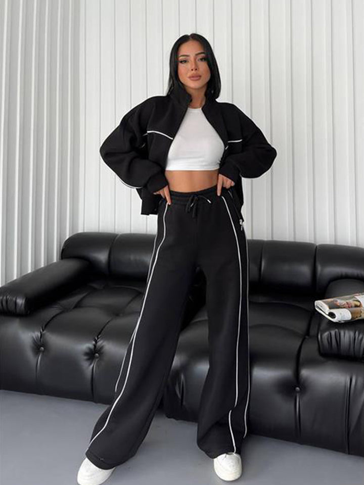 Damen nan Oversize Trainingsanzug Set mit Reißverschluss hohem Kragen und Kontrastpaspeln Echo Archiv