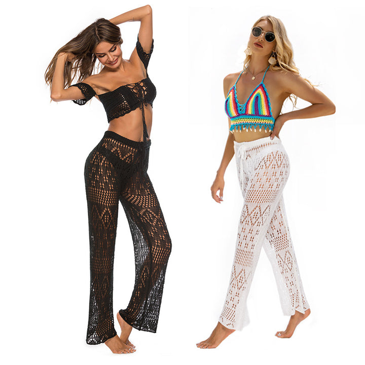 Damen Häkel-Strandhose mit weitem Schnitt und modernem Lochdesign Echo Archiv