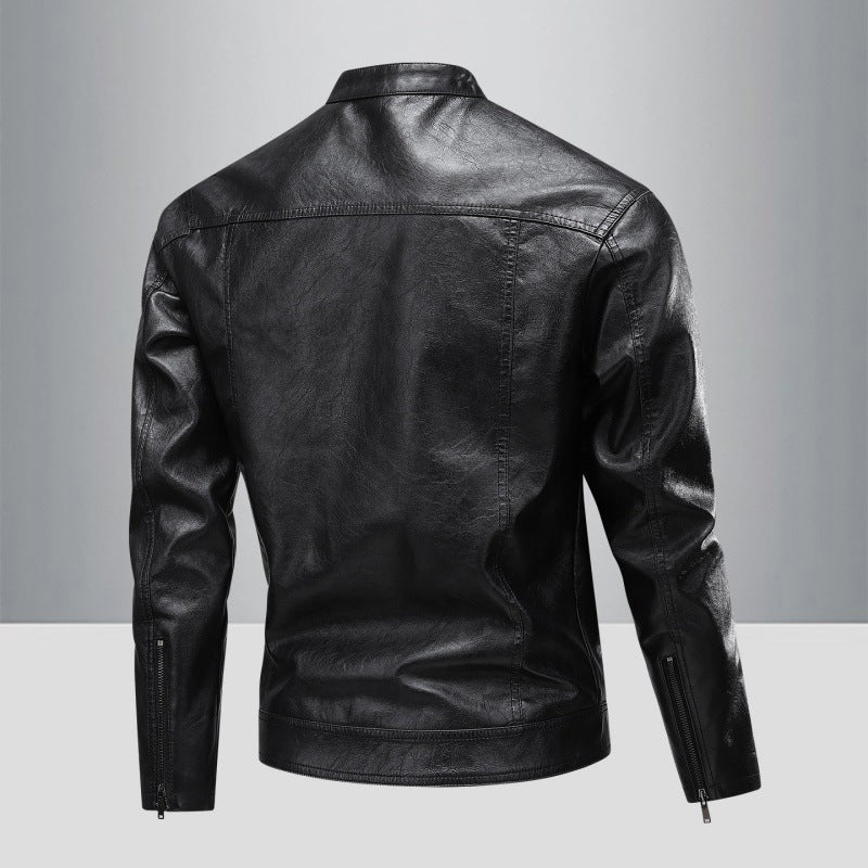 Herren Kunstlederjacke im modernen Biker-Stil mit stilvollen Reißverschlusstaschen Echoarchiv