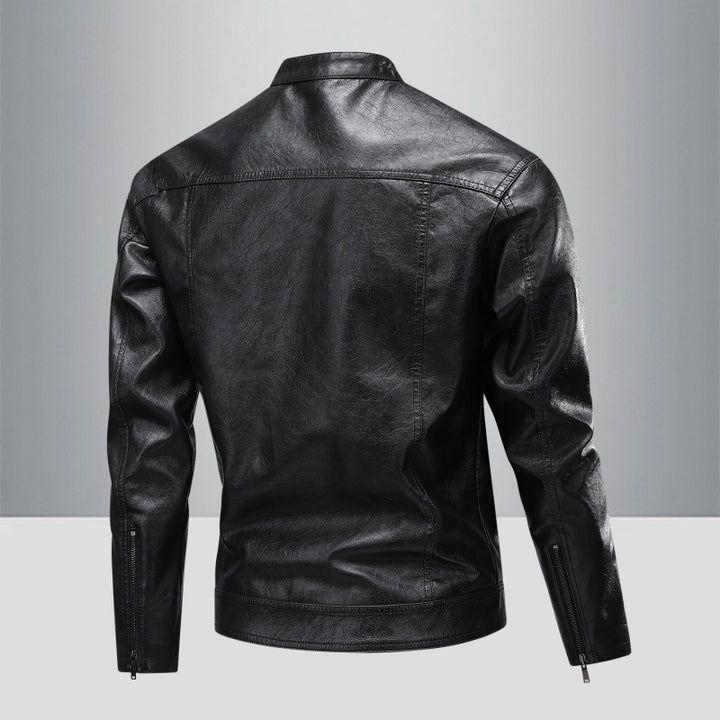 Herren Kunstlederjacke im modernen Biker-Stil mit stilvollen Reißverschlusstaschen Echoarchiv