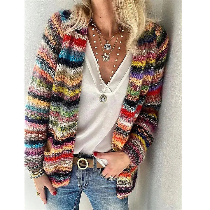 Damen Mehrfarbiger Strickcardigan mit offener Front, legerem Oversize-Schnitt und feinem Rippbündchen Echo Archiv