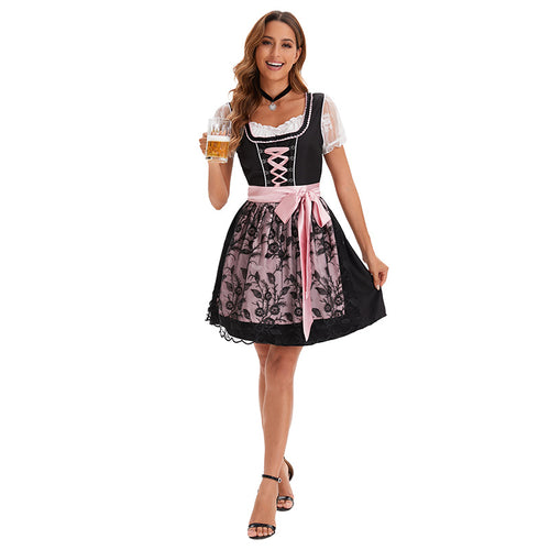 Damen nan traditionelles kurzes Dirndl mit Korsett-Schnürung und Spitzen-Schürze Echo Archiv