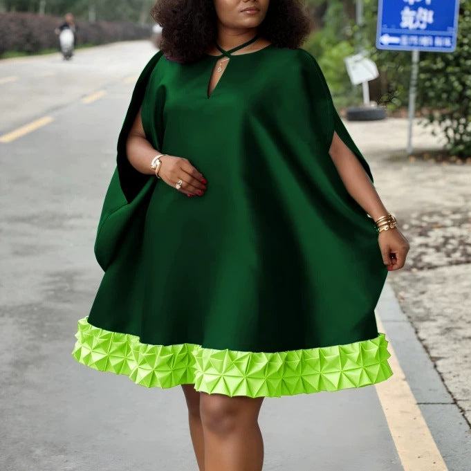 Damen elegantes kurzärmeliges Kleid mit voluminösem Rüschenunterrand Echo Archiv