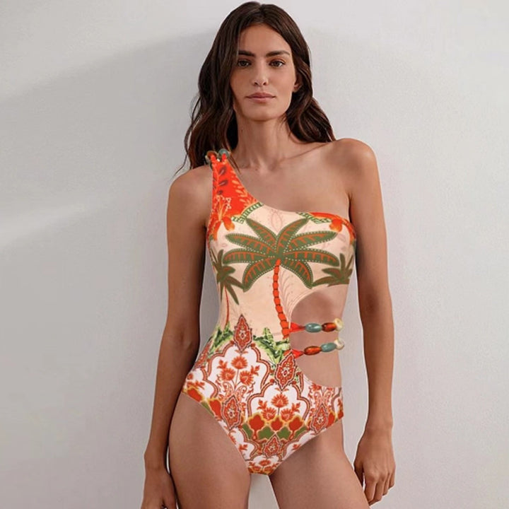 Damen Einteiler Badeanzug mit modischem Cut-Out und passendem Strandrock Echo Archiv