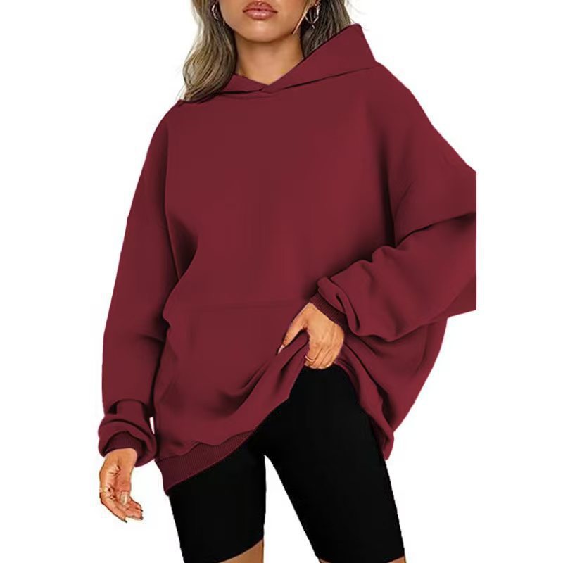 Damen weicher Oversize-Kapuzenpullover mit asymmetrischem Saum Kängurutasche und überschnittener Schulter – Auréline