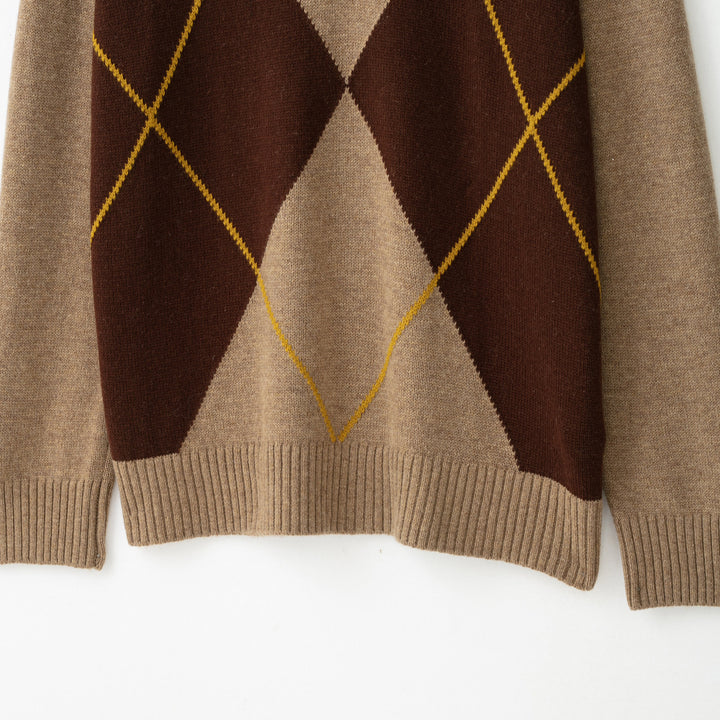 Damen Argyle V-Ausschnitt Pullover aus Feinstrick mit Raglanärmeln und Rippbündchen Echoarchiv