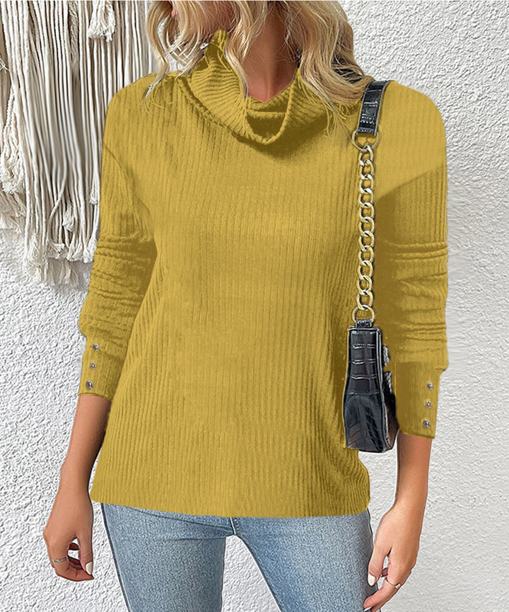 Damen Rippschneider Rollkragenpullover mit 3/4-Ärmeln und dekorativer Knopfleiste Echoarchiv