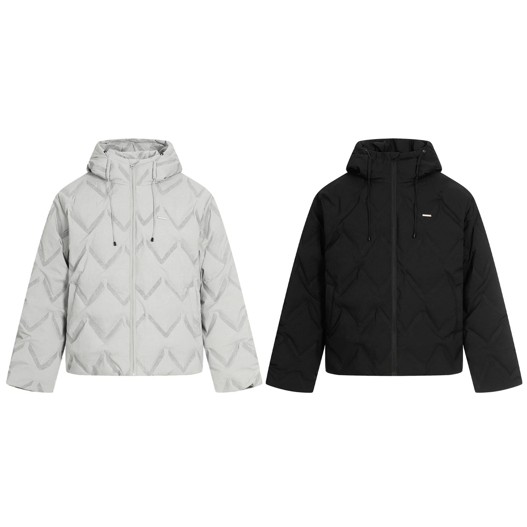 Damen Kurz geschnittene wattierte Kapuzenjacke mit reflektierender Chevron-Steppung Echoarchiv