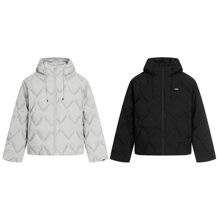 Damen Kurz geschnittene wattierte Kapuzenjacke mit reflektierender Chevron-Steppung Echoarchiv