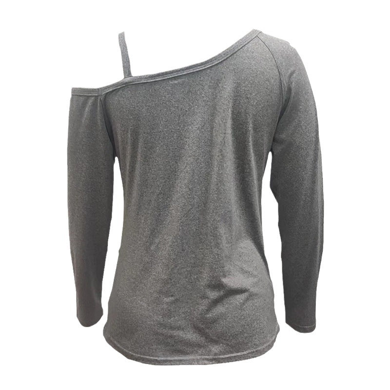 Damen asymmetrisches Langarmshirt mit One-Shoulder, Raffung und Zierknöpfen – Avérine