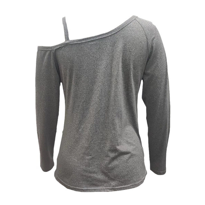 Damen asymmetrisches Langarmshirt mit One-Shoulder, Raffung und Zierknöpfen – Avérine
