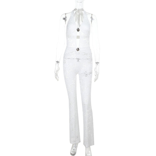 Damen Jumpsuit mit elegantem Spitzendetail und tiefem V-Ausschnitt Echo Archiv