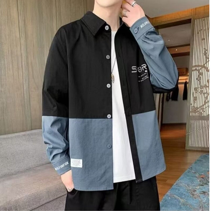 Herren modische Hemdjacke mit Farbblockdesign Echoarchiv